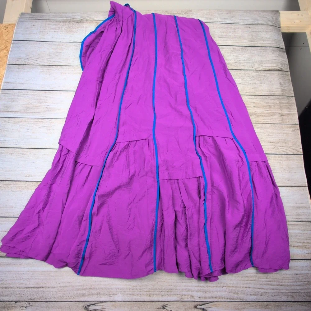 Anthropologie  The Mimi Purple Midi Dress V Neck Ruffle Sleeve ‎ XXS